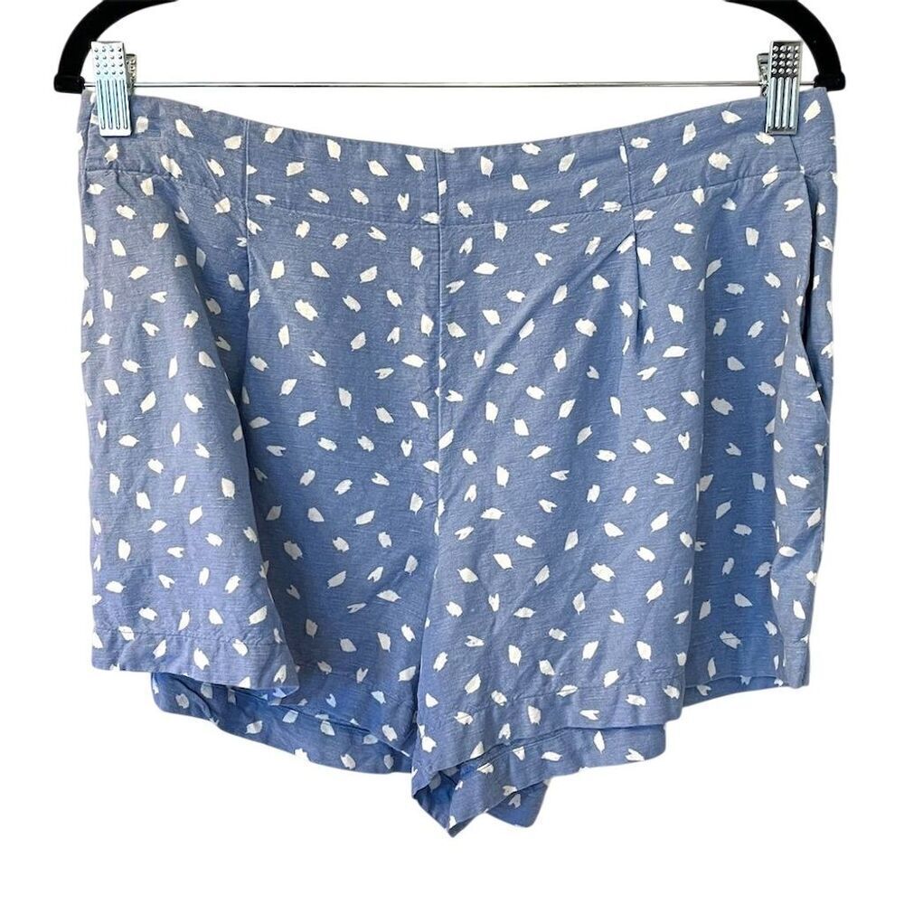 LOFT Women's Linen M Blue White Spotted High-Rise Pull-On Shorts Summer Spring